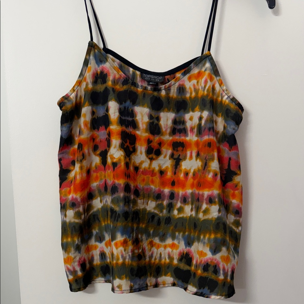 Topshop Orange Black White Tie-Dye Camisole
